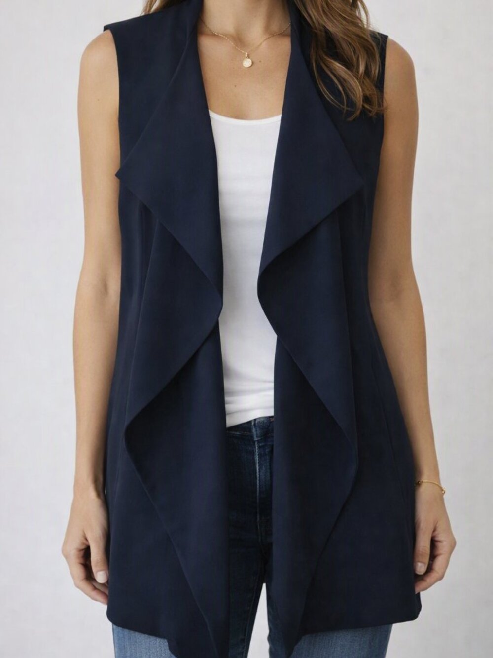 Talbots Navy Open Front Sleeveless VEST Womens Sz Large (imperfect)
